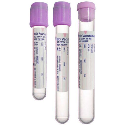 Representative photograph of EDTA blood collection tubes, 4 ml