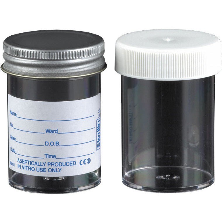 Representative photograph of Sterilin sample bottles, 60 ml