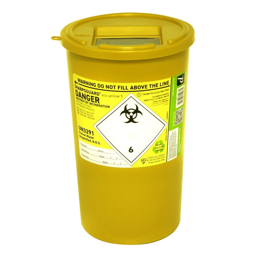 Representative photograph of Yellow sharps bin, 5 litres